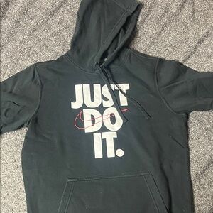 Nike Black Hoodie with White JUST DO IT Graphic and Red Swoosh